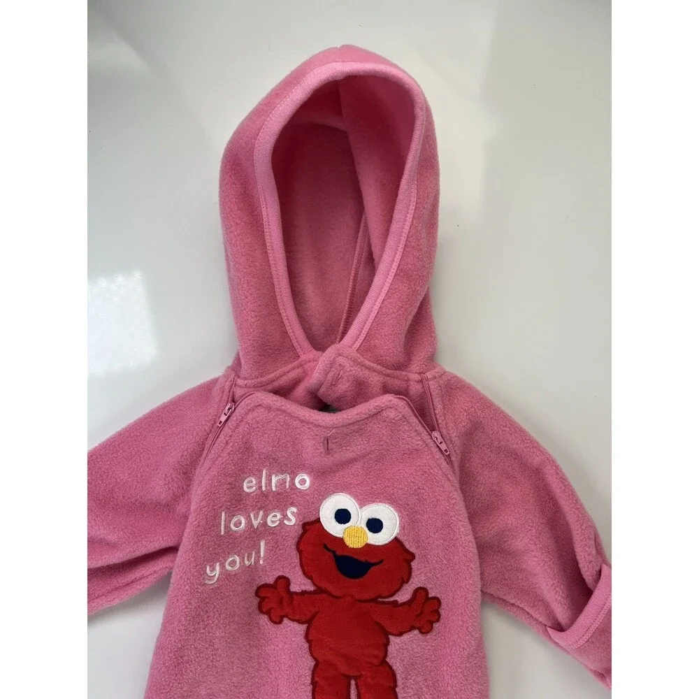 Vintage Sesame Beginnings Size 3/6 M Fleece Hooded Romper Elmo Loved You Kids